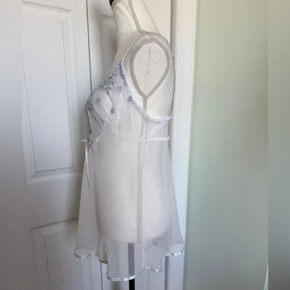 Vintage Cinema Etoile Lingere Top with Baby Blue Lace and Cream Colored Beads
